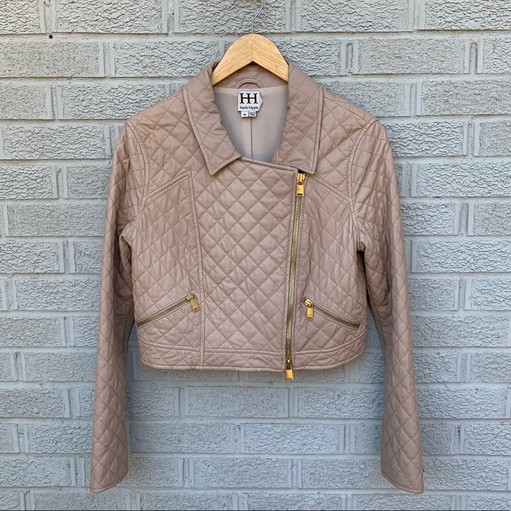 Haute Hippie Cropped Quilted Leather Moto Jacket